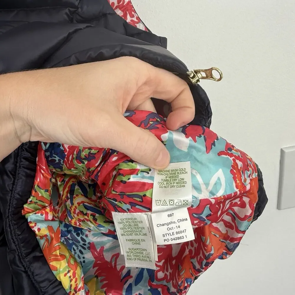 Lilly Pulitzer Allie Packable Quilted Down Puffer Vest Navy Blue Preppy Womens S